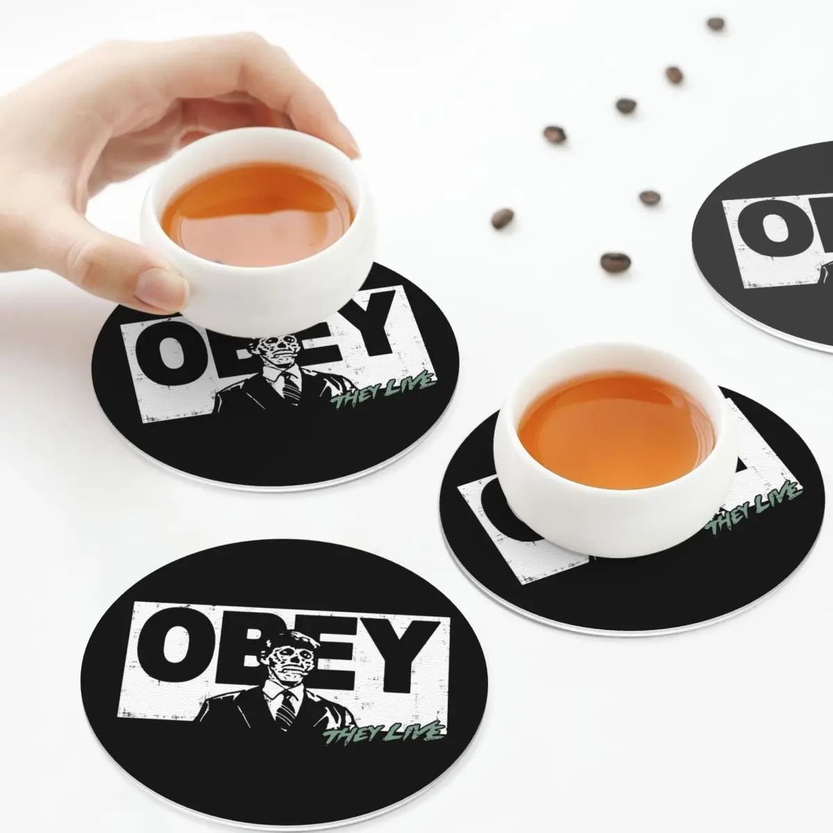 

They Live Obey Coasters Kitchen Placemats Non-slip Insulation Cup Coffee Mats For Decor Home Tableware Pads Set of 4