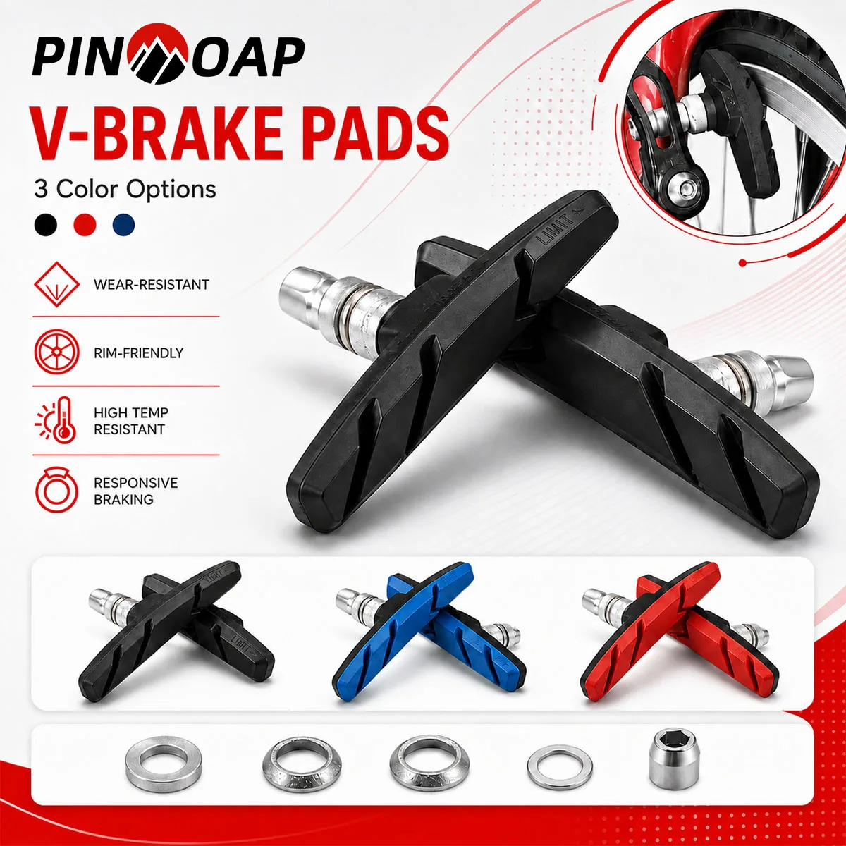 AliExpress pinmoap PINMOAP 2PCS Bike Brake Pads V Brake Shoes Durable Rubber Brake Blocks For Mountain Road Bicycle Repair Maintenance Accessories