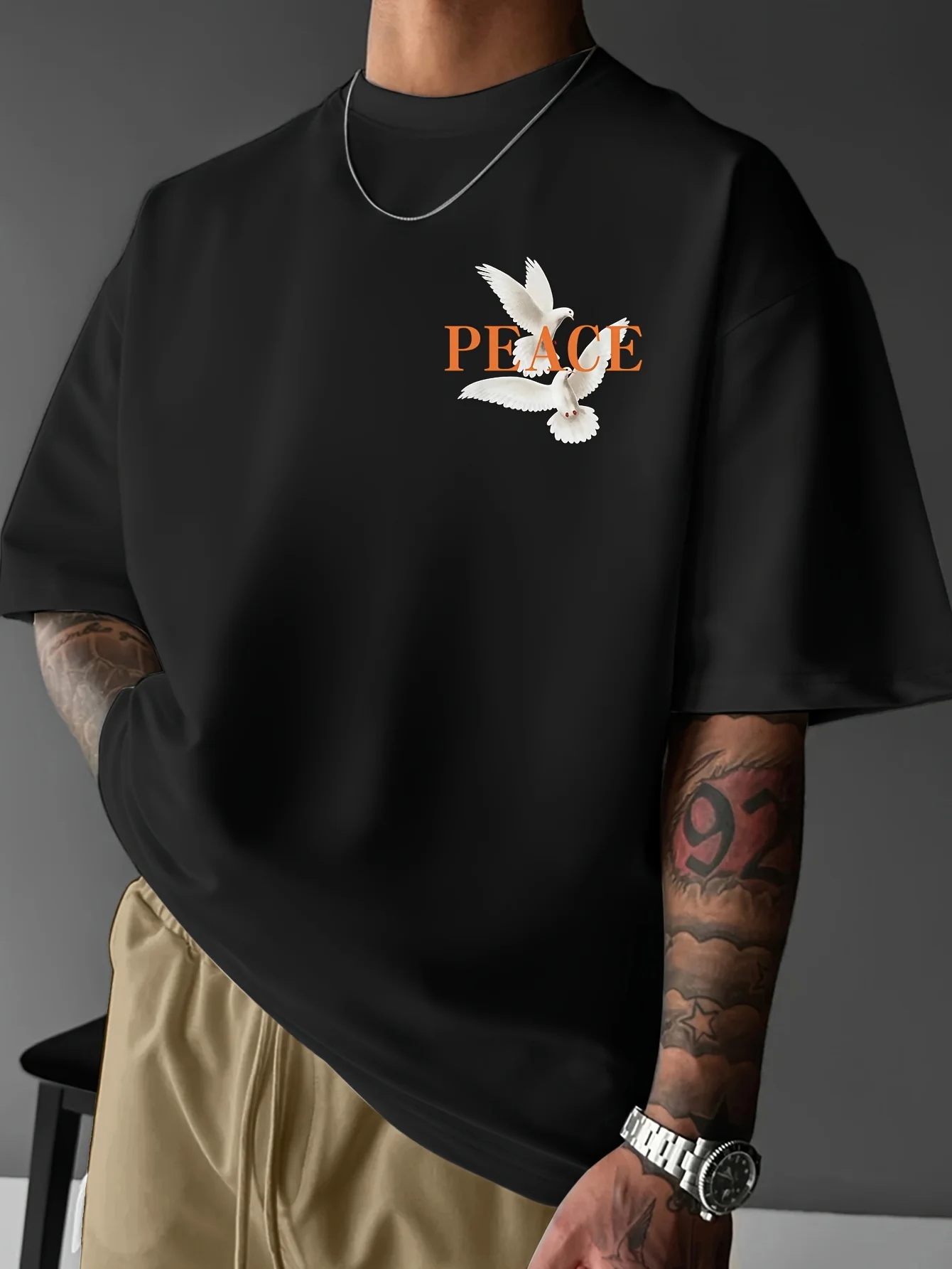Men's summer 100% pure cotton fashionable casual loose and flat pattern printed sports round neck short sleeved T-shirt top image 4