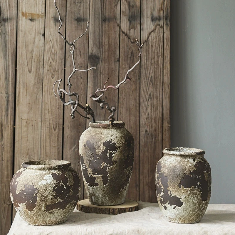 

Retro Wabi Sabi Style Club Indoor Vase Homestay Decoration Hotel Home Ceramic Vase Zen Coarse Pottery Jar