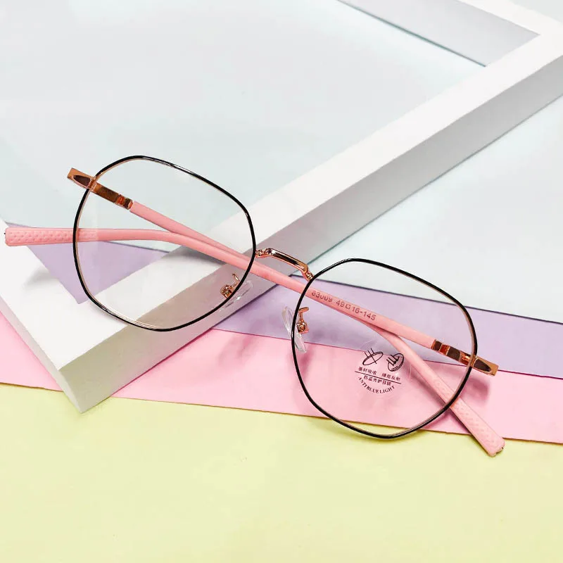 56567 Kinder Mode Metall Großen Rahmen Optische Gläser Rahmen Komfortable Polygonale Anti Blaues Licht Gläser Myopie Gläser