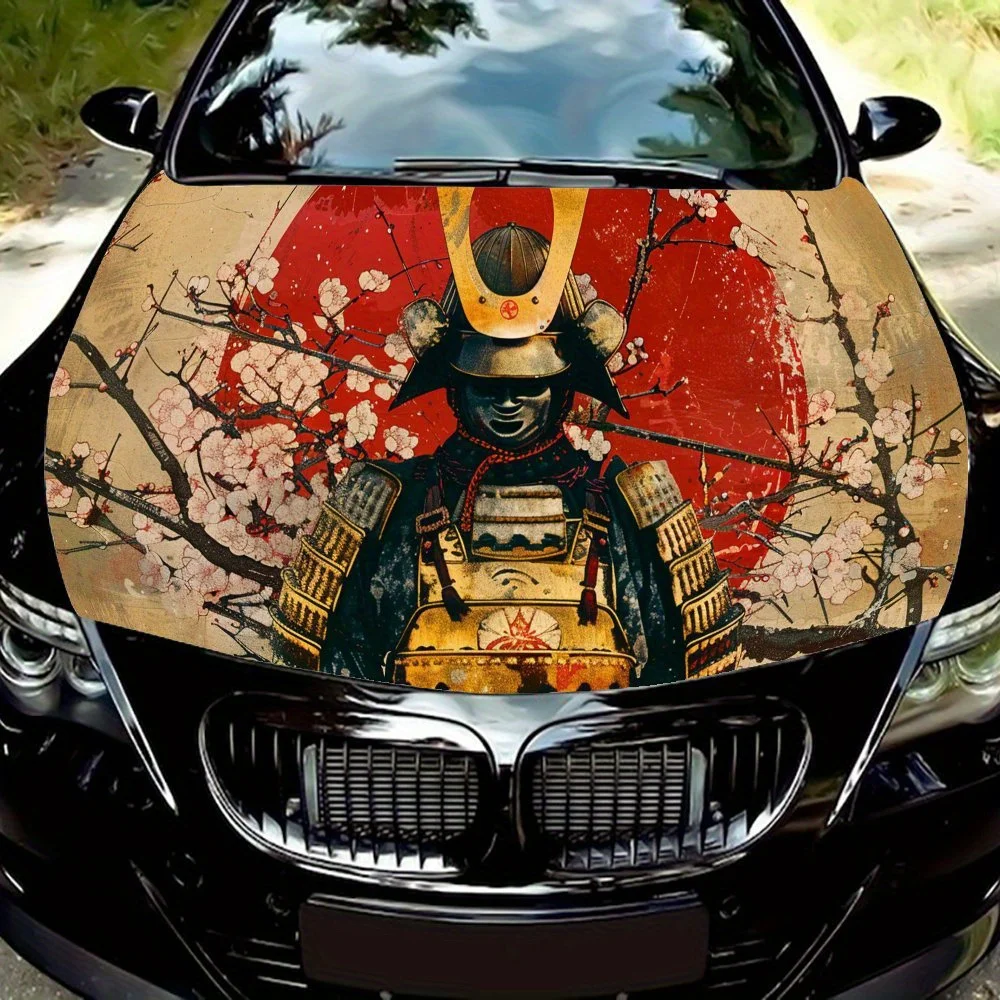 

Samurai in Japan Style PVC Car Vinyl Wraps, Self-Adhesive Waterproof Car Hood Decal Sticker, Car Decoration Protection Stickers
