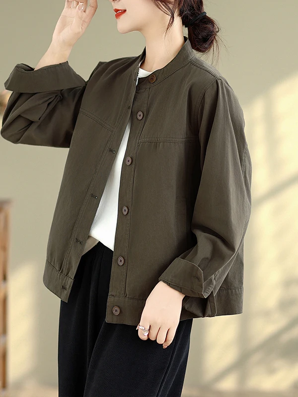 

Повседневная хлопковая рабочая одежда Jaet, женская свободная посадка с воротником-стойкой, универсальный осенне-зимний новый цветной топ