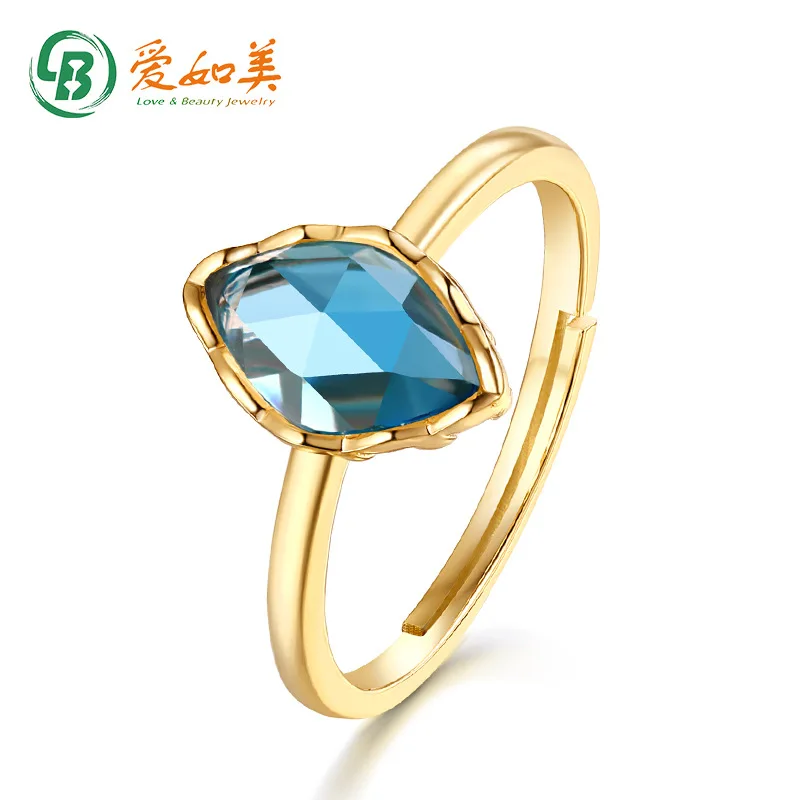 

18K Gold PT950 Platinum Silver Plated 7-layer Gold London Blue Topaz Ring, Trendy Index Finger Ring, Joint Ring