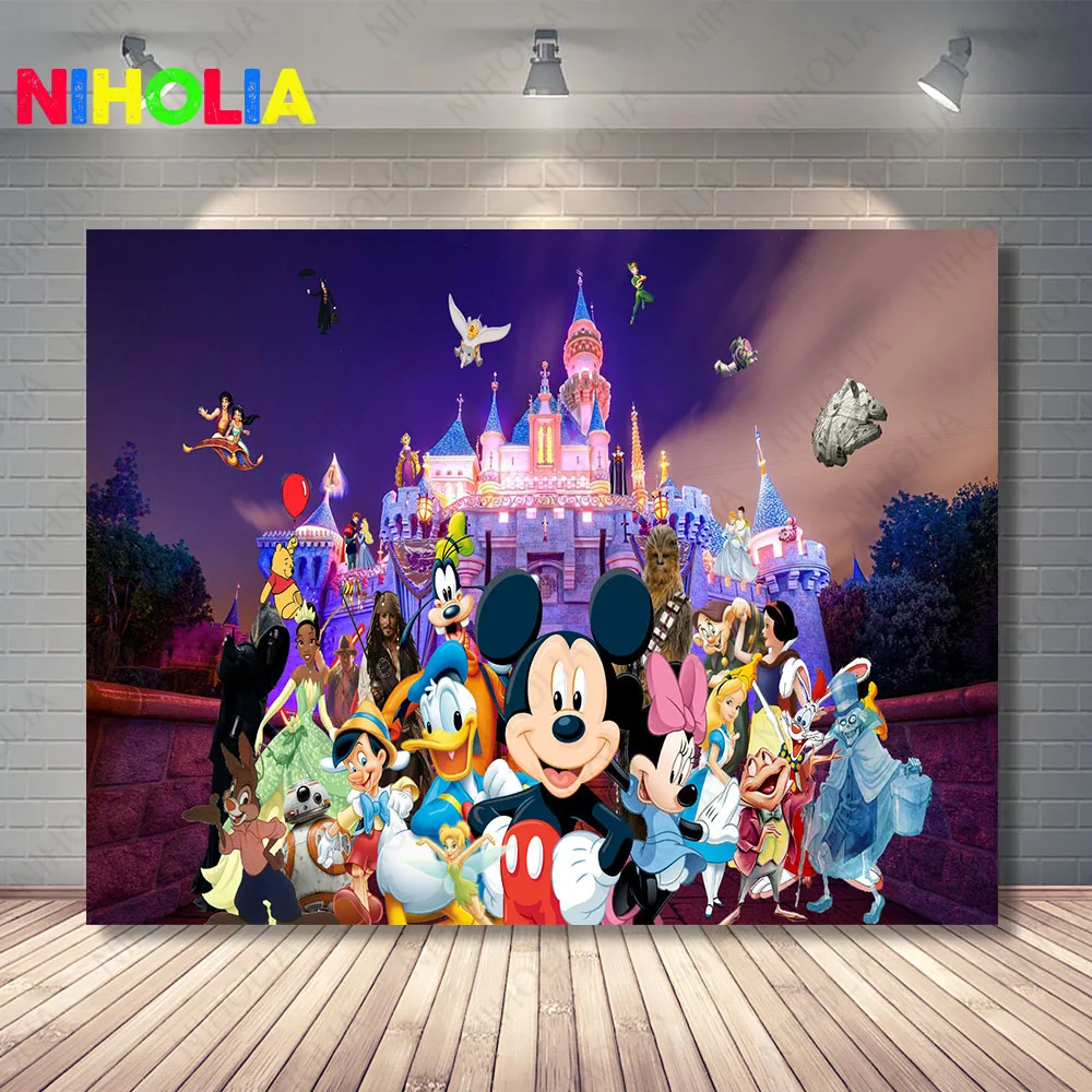 Disney Family Photo Backdrop Mickey Banner Kids Birthday Party Decoration Baby Shower Photography Background Photo Booth Props