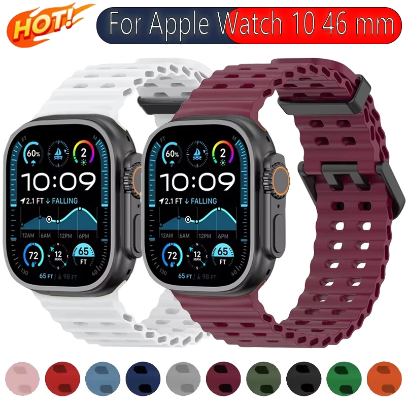 Ocean สายซิลิโคนสําหรับ Apple Watch Band Ultra 2/1 49 มม.10 46 มม.สร้อยข้อมือกีฬาสายรัดข้อมือ iWatch series 9 8 7 6 5 4 SE 45 มม.44 มม.
