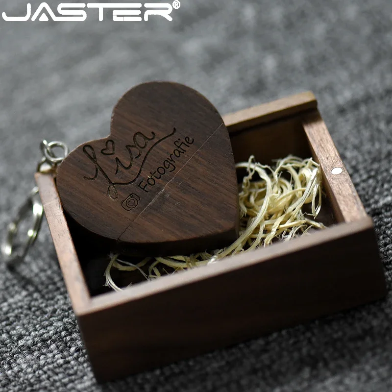 5 PCS/LOT Iron box Memory stick Wooden Heart USB Flash Drive Free custom logo Pen drive 128GB 64GB 32GB Photography Wedding gift