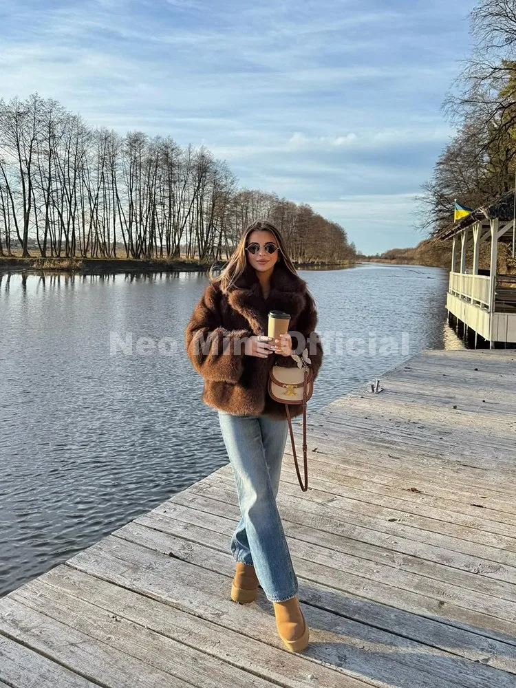 Neo Mint-abrigo de piel de zorro ecológico esponjoso para mujer, chaqueta de piel sintética degradada corta a la moda para chicas, abrigo de invierno para mujer 2025