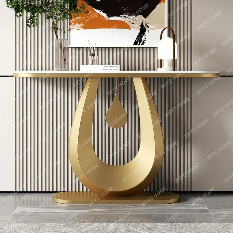 WY Cream wind entrance table, modern simple entry, living room against the wall, corridor, aisle, rock slab end view table