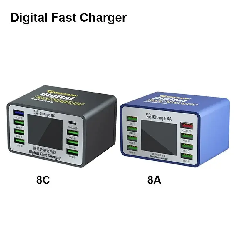 MECHANIC iCharge 8A 8C USB Fast Charger 8-port Multi-port Smart Digital Display PD QC Desktop Charging Station Phone PC Repair