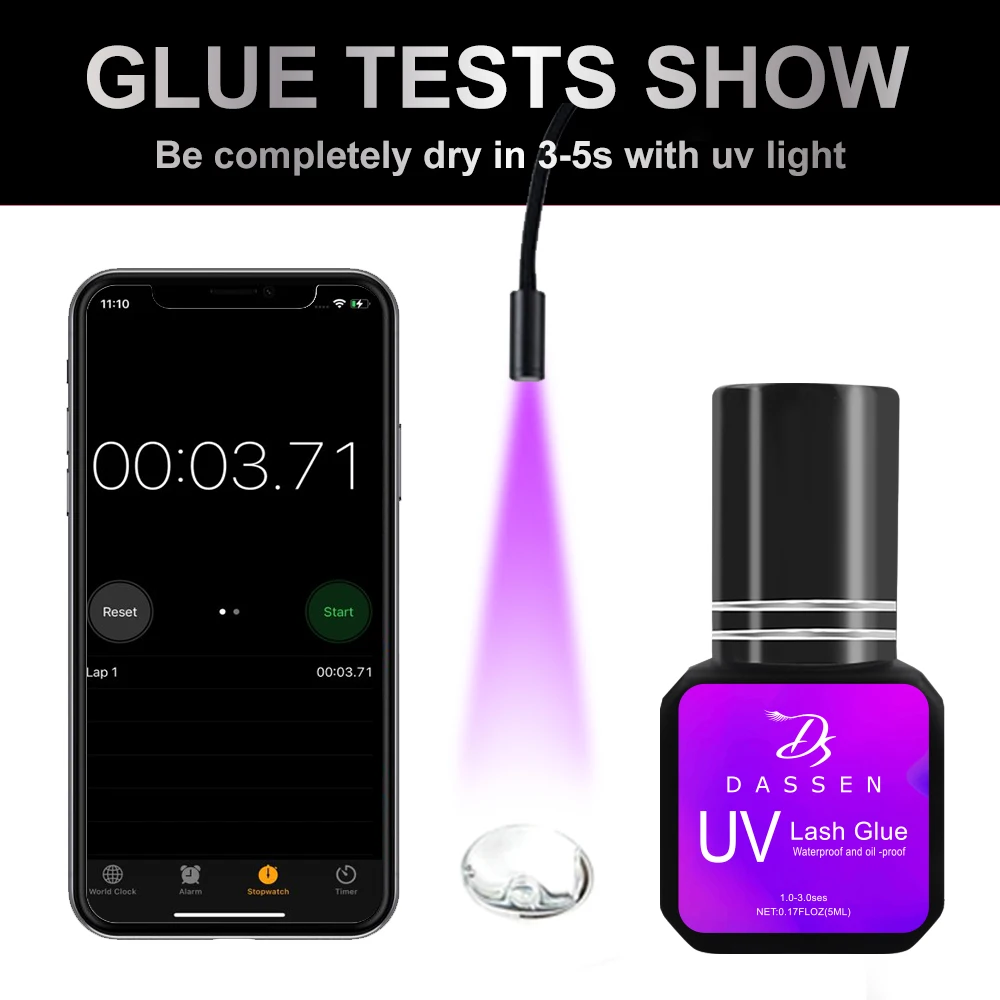 DASSEN UV GLUE Adhesive For Eyelash Extensions 5ml Long Lasting 1S Fast Dry UV Eyelash Glue