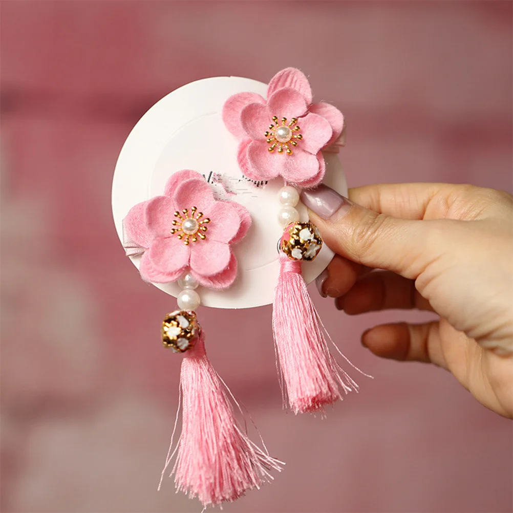 

Flower Hair Clips Vintage Chinese Style Kids Accessories for Girls Bows Hairpin Traditional Headdress Decorations Child