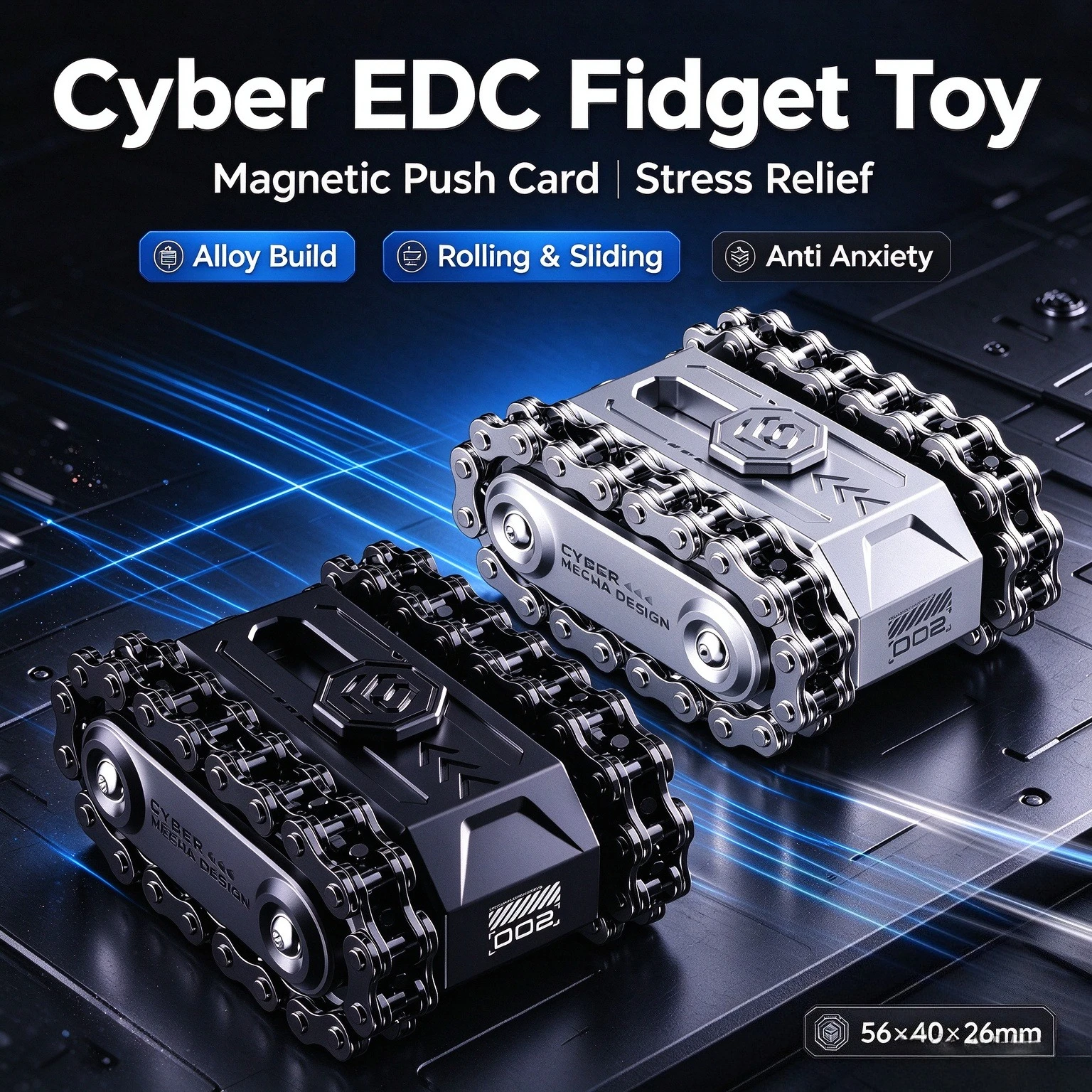 EDC Fidget Spinner Toy Magnetic Push Card Anti-Stress Relief Roller Mechanical Push Plate for ADHD Anxiety Reduction Stress Toy