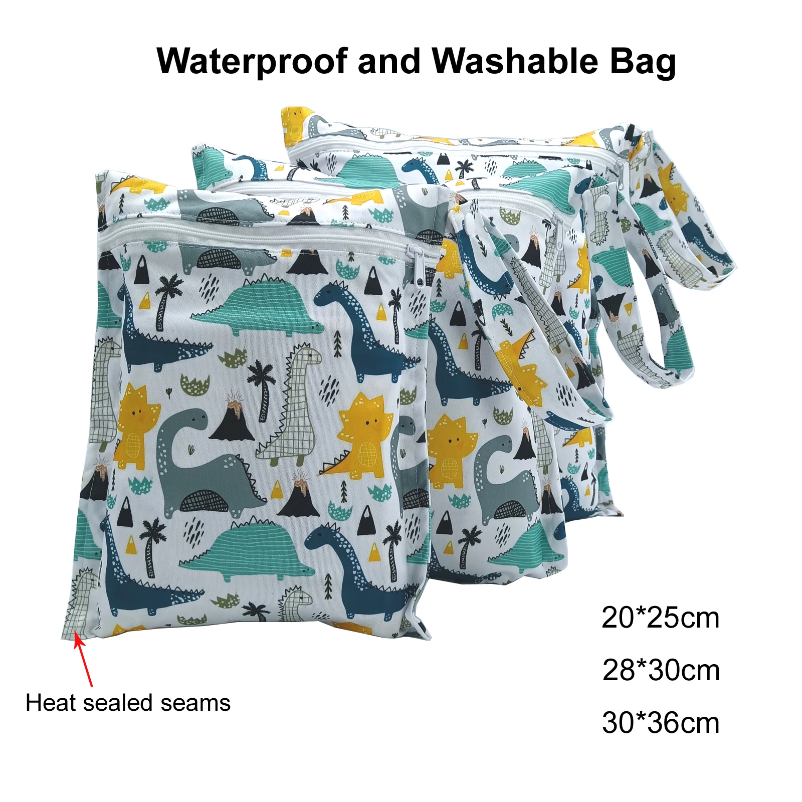 Mess-proof Wet Bags 3 Pack Waterproof and Washable Bag for Travel storage, Stroller, Daycare, Baby Diapers, Yoga, Beach, Pool