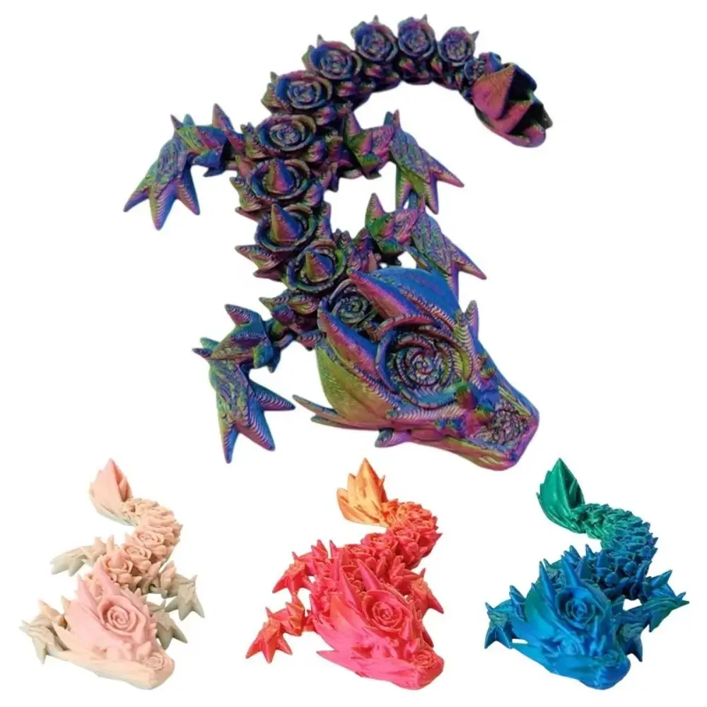 Crystal 3D Printed Crystal Dragon All-in-one Molding Gradient Flower 3D Printed Rose Dragon Flexible Rotatable