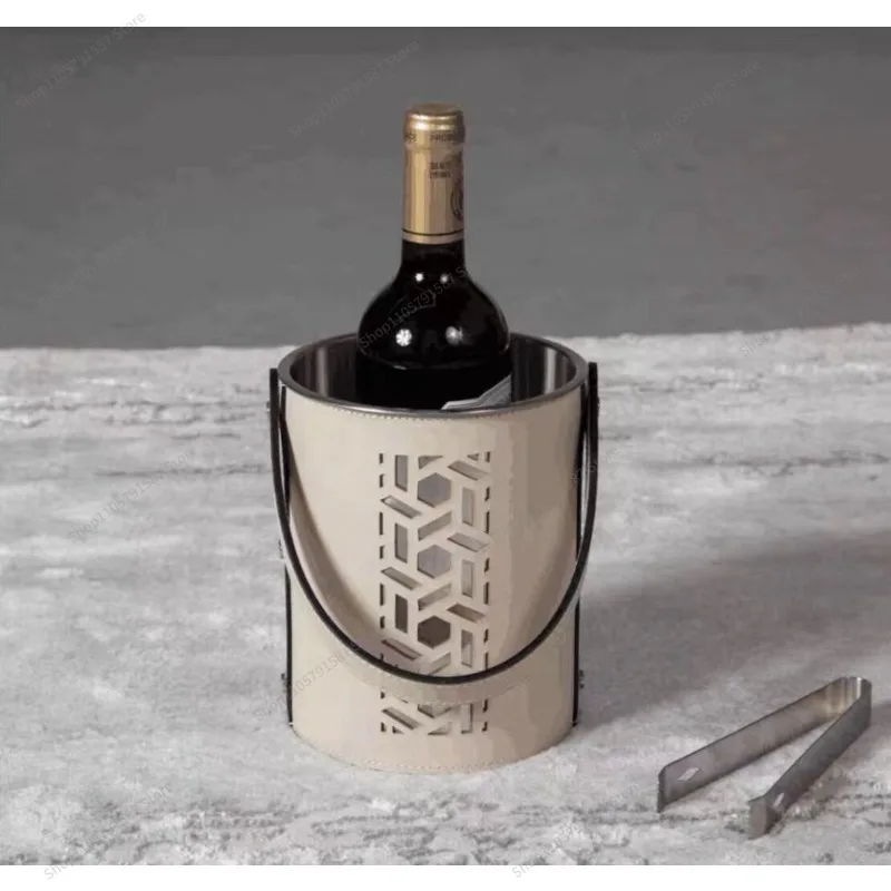 For Stainless Steel Metal Leather Champagne Red Wine Ice Bucket Decoration Creative Ornament Kitchen Bar Model Room