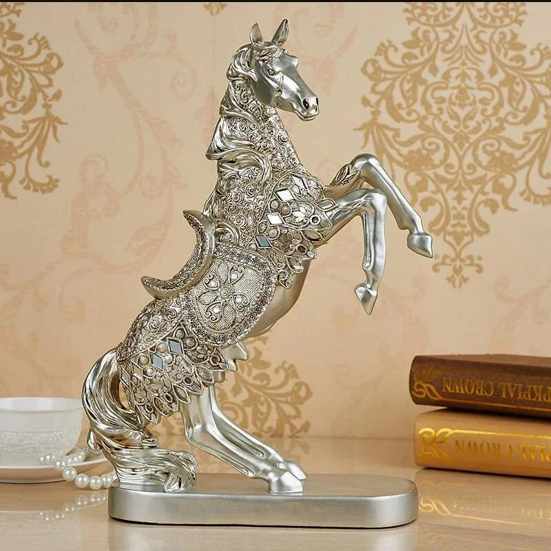 Classical Home Furnishing Craft Decoration Artificial Horse Figurine Home Ornament Resin Golden War-horse Birthday Business Gift