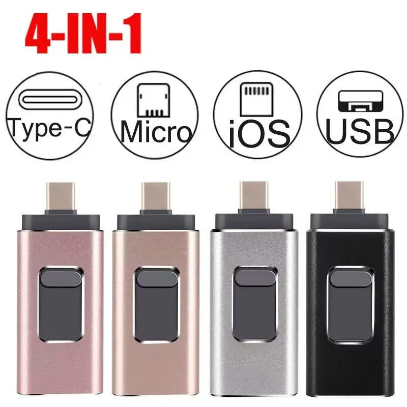 iPhone、Android、USB対応 OTGフラッシュドライブ 4in1 512GB/2TB/1TB USB3.0 ペンドライブ マイクロUSBメモリ 新品