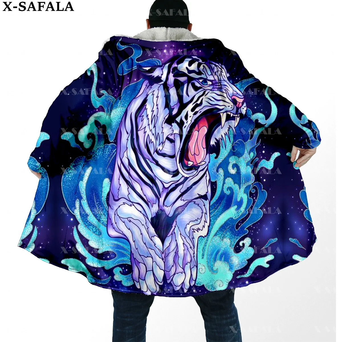 

Viking Tattoo Yin And Yang Tiger Warrior Thick Warm Hooded Cloak Men Overcoat Coat Windproof Fleece Cape Robe Hooded Blanket-4