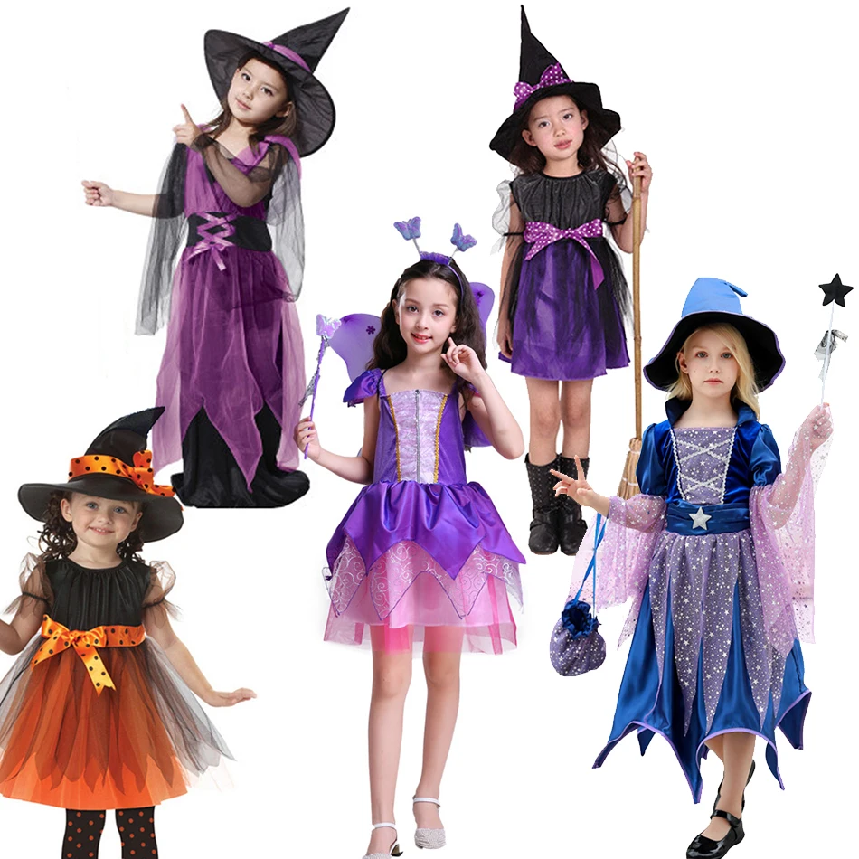 Witch Halloween Kids Performance Costume Girls Cosplay Carnival Disguise Party Clothes Children Festival Charm Masquerade Dress