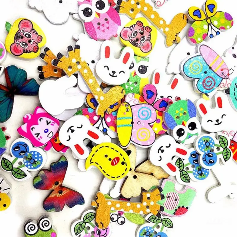 Mixed Color Animals 2 Hole Buttons Wooden Sewing Craft Handmade Scrapbooking Decorative Buttons