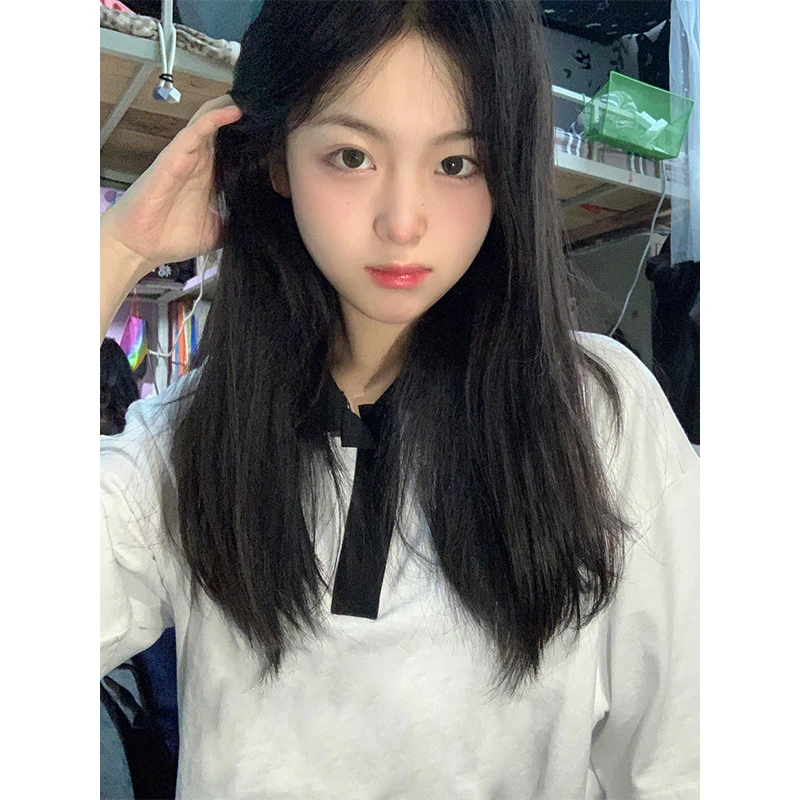 Color Block Short Sleeve  Shirt Loose Fit Women's T-Shirt Summer New Style Half Sleeve Top Korean Style Commute Fashion