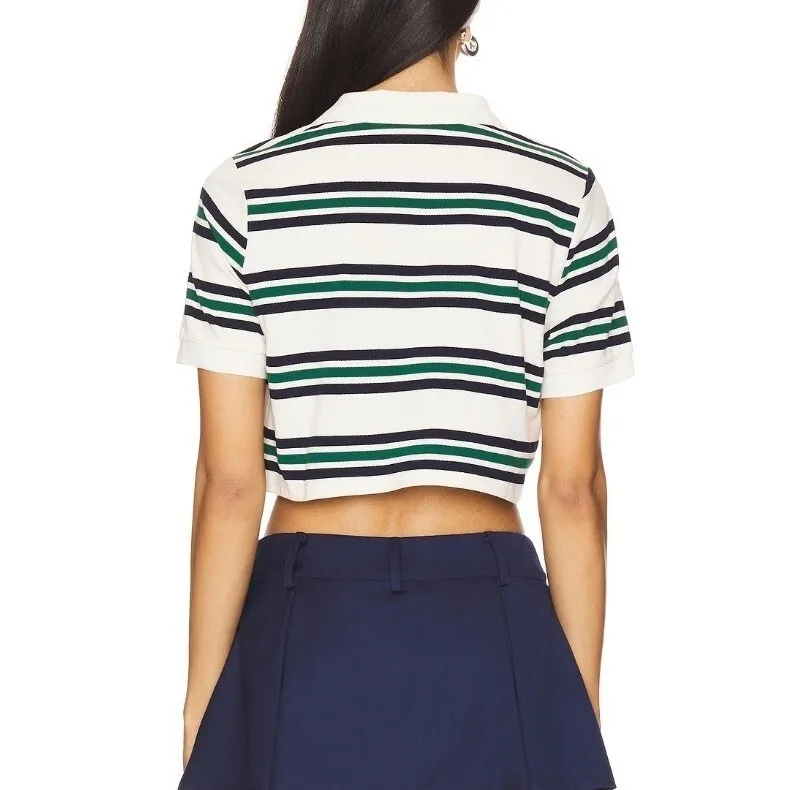 

Spring New Women's Loose Fit ort Sve irt Striped Casual Versatile T-irt Polyester Fiber Regular Length