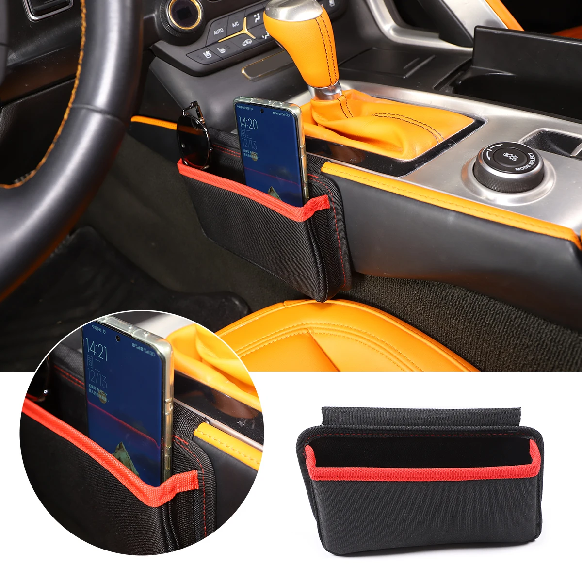 

For Chevrolet Corvette C7 2014-2019 Auto Accessories Car Center Console Side Storage Net Bag Phone Holder Pocket Organizer Bags