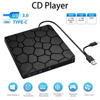 USB 3.0 2in1 TypeC Ultra-thin External DVD VCD Reader CD Player Burner Drive Optical Portable Drive Compatible Laptop PC Netbook