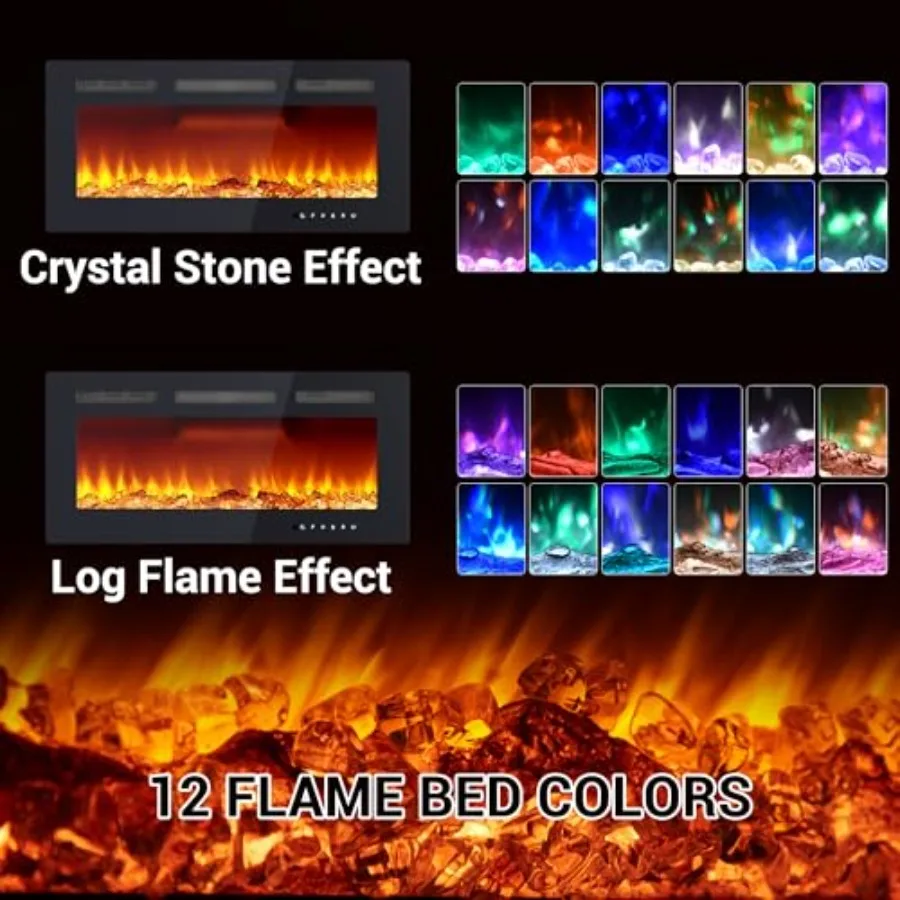 36 Camino elettrico Camino da parete da incasso a parete Elettrico con telecomando Touch screen Elettrico ultra sottile Firep