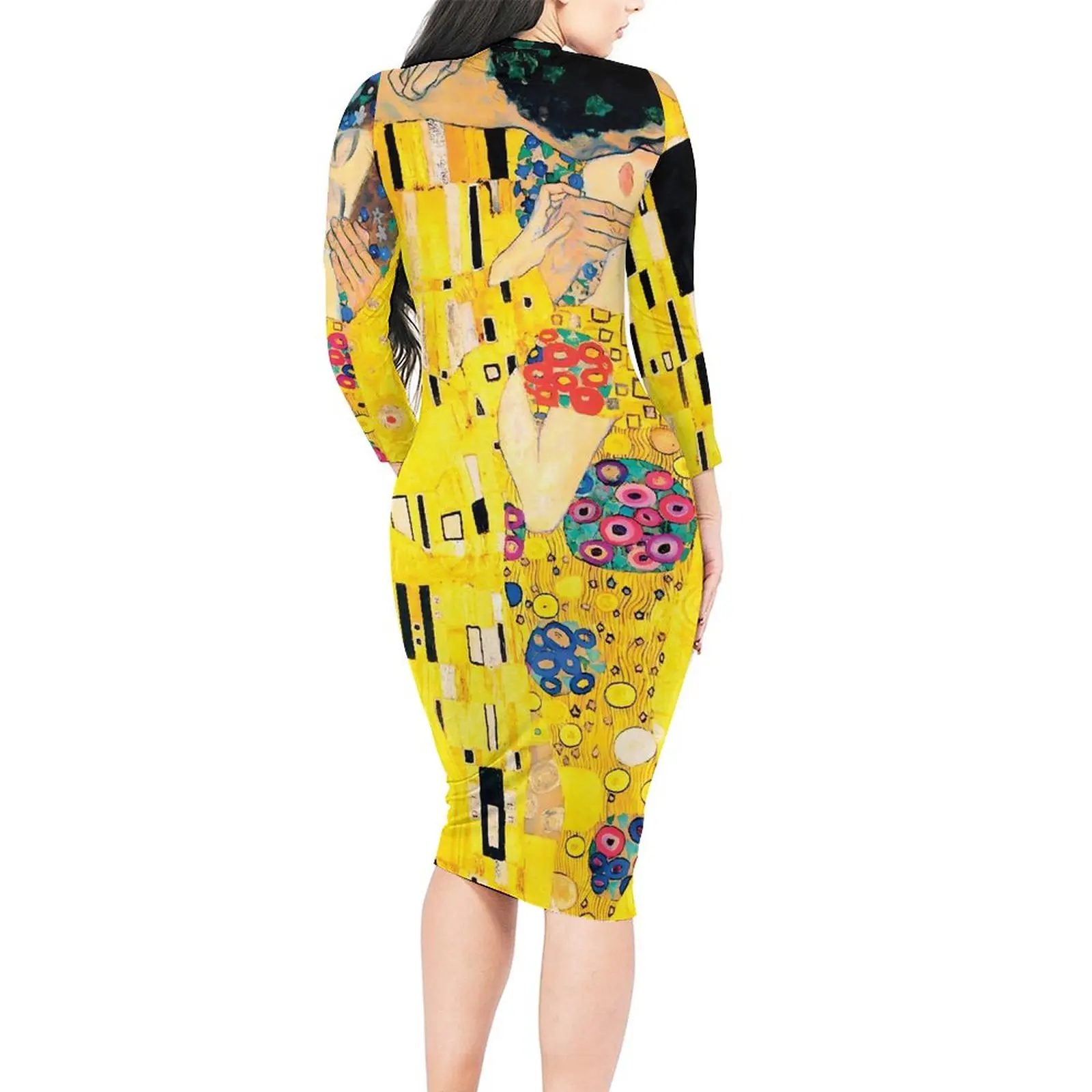 Klimt Art Bodycon Dress Spring The Kiss Print Elegant Dresses Female Long Sleeve Graphic Street Wear Dress Large Size 5XL 6XL