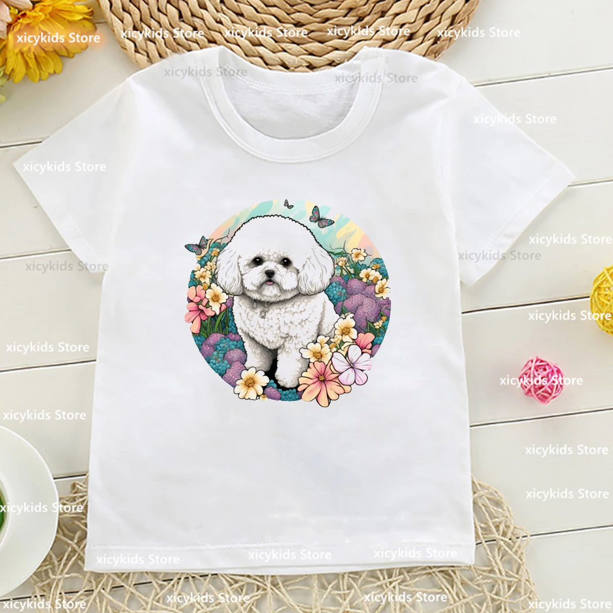 

Border Collie Watercolor Butterfly Pekinese Dog Print Girls T-Shirt Cute Kids Clothes Summer Boys T Shirt Fashiona Baby Tshirts