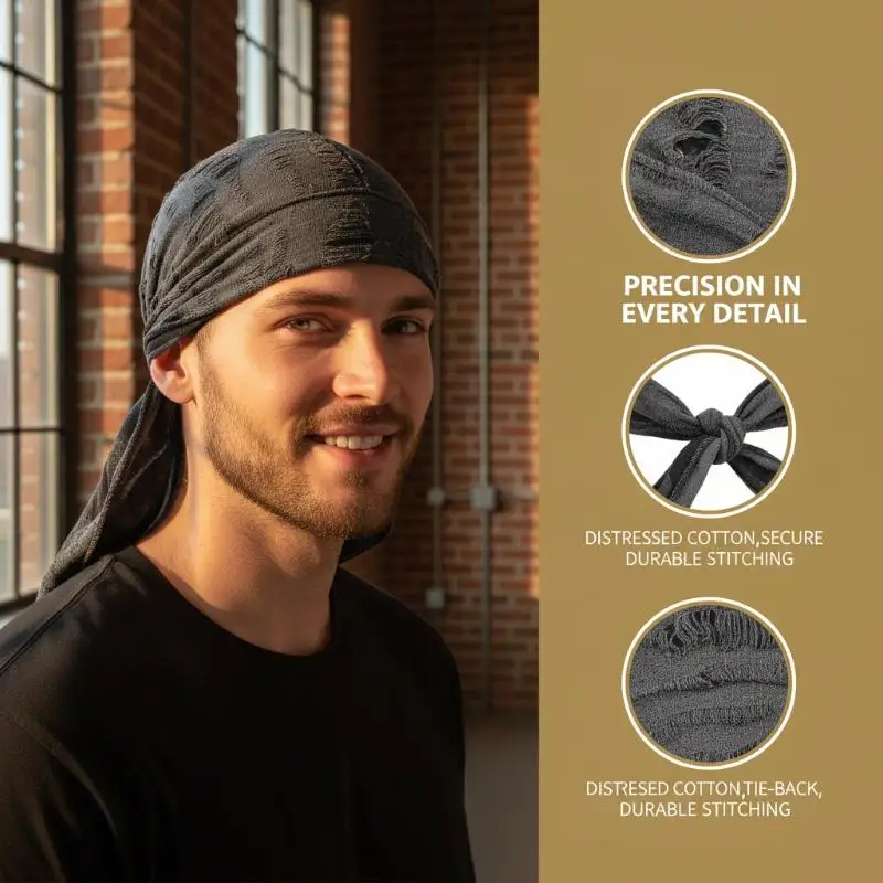 Cotton Hip Hop Bandana Headscarf Breathable Headband Long Tail Pirate Cap Strap Headband Hat Cycling Head Scarf Hole Bandana Cap
