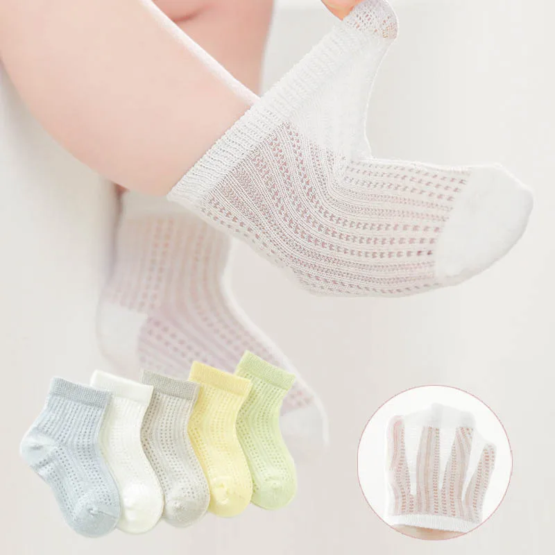 Thin Anti-slipping Infant Girl Socks Cotton Hollow Contrast Mid Tube Baby Girl Socks Loose Cute Toddler Girl Floor Socks Clothes