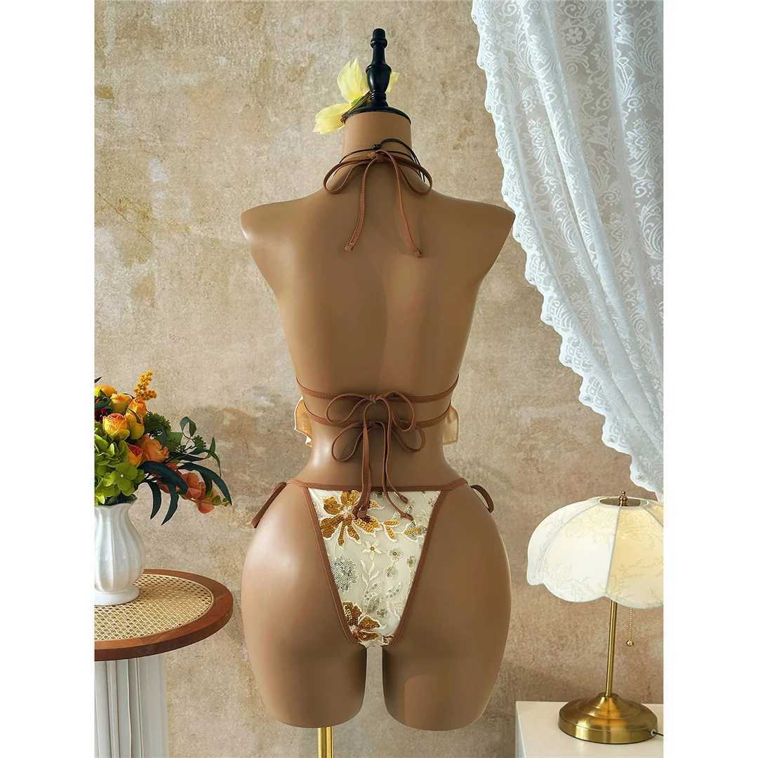 Glitzer-Pailletten-Bedruckter Tankini-Neckholder-Bikini Damen-Badeanzug Zweiteiliger Bikini-Set Badebekleidung Badeanzug Schwimmen V8067 – Detail 8