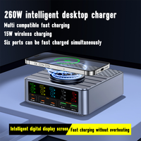 260W Smart Digital Desktop Charging Station 6 Ports USB Fast Charger For Samsung Macbook Wireless Charger For iPhone PD3.1 QC3.0