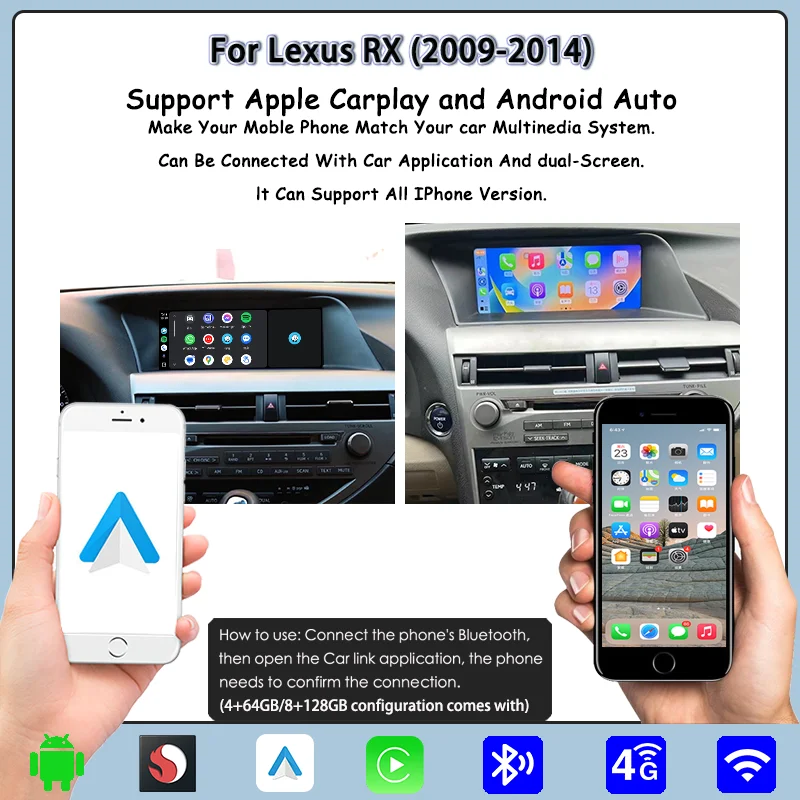 Wireless CarPlay for Lexus RX 2009-2014 Car Radio Multimedia Android 13 Player 10.25 Inch GPS Navigation.