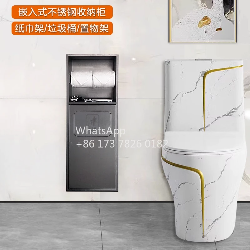 

Embedded wall tissue box trash can 2-in-1 bathroom concealed niche with door rack storage cabinet
