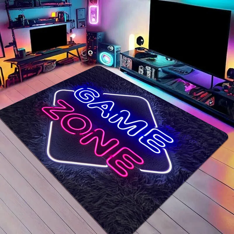 Faux Neon Game Zone Area Rug Nonslip Washable Floor Mat Game Room Bedroom Decor Cool Gamer Gift 1PC