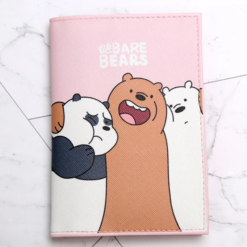 Lovely Bear Cartoons Passport Cover PU Leather Letter Women Men Passport Holder Travel Accessories Case Purse