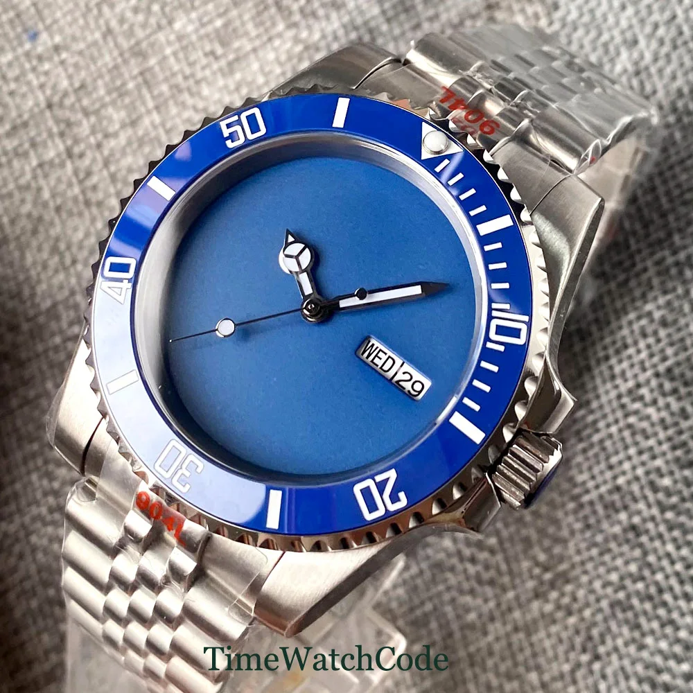 Imagem -04 - Relógio Mecânico Automático Masculino Nh36a Data da Semana Safira Cristal Mostrador Preto Azul Verde Moldura de Cerâmica Pulseira Sólida 40 mm