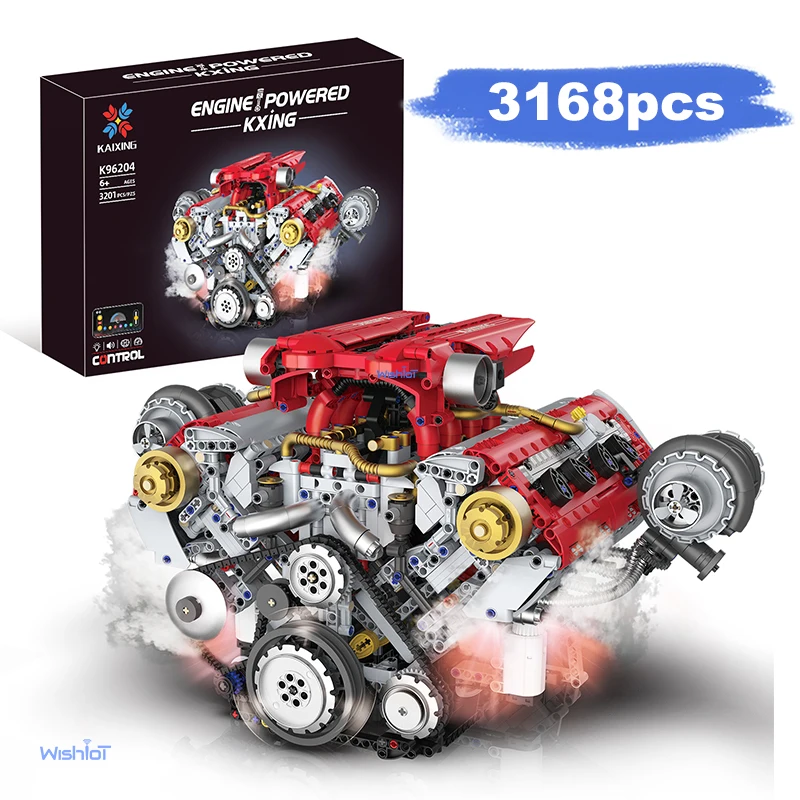 Motor motorizado v8 3201 peças, kit de blocos de construção, modelo de carro técnico diy com luz led, peças móveis, brinquedo de haste para adultos e crianças, presente