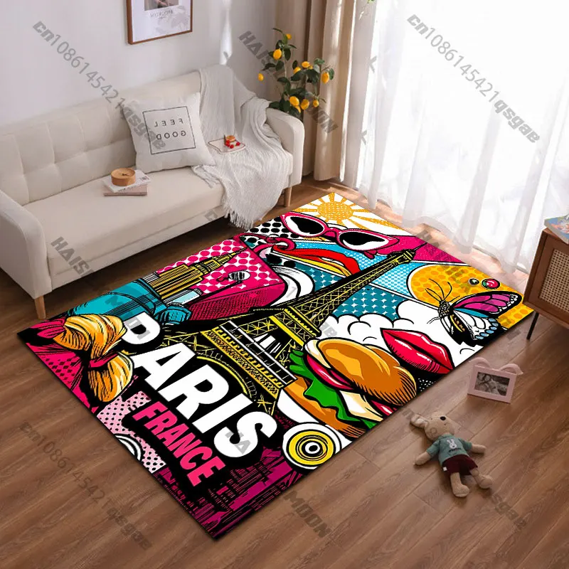 Paris pop art vibrant imagery carpet Yoga living room room decor children's crawling mat doormat area rug games mat