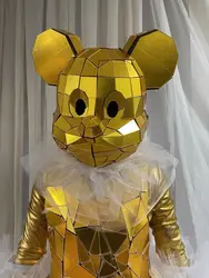 Gold Mirror Mouse Silver Cat Head Mask Cosplay Shiny Helmet Animal Head Rave Mask Stage Costume  Music Festival DJ Singer Mask