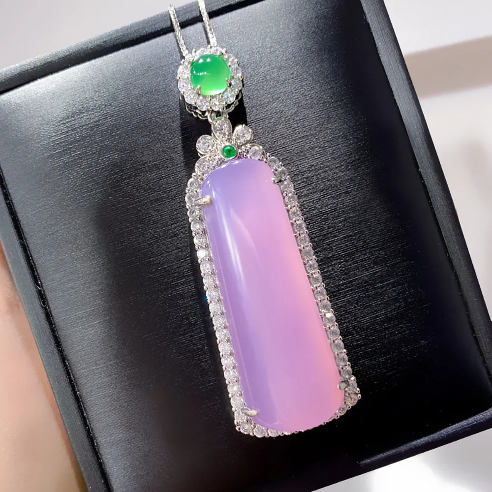 

2020 Trend Pink Crystal Simulation Jade Safe Card Pendant Necklace For Women 925 Sterling Silver Neck Accessories Jewelry Gift