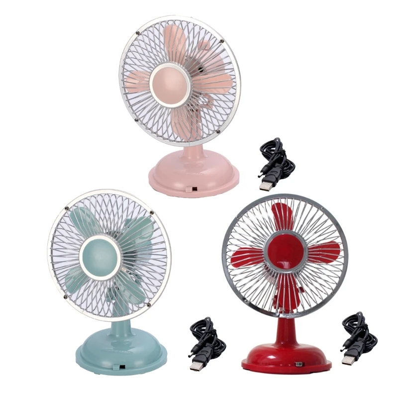 Retro 2-Speed 5.7inch USB/AA Battery Power Desk Fan Oscillating Table Fan for Outdoor Travel Hikings Camping Climbing