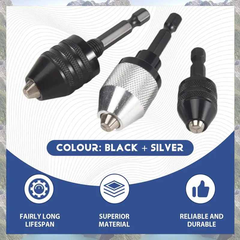 

2025 Trend 3PCS 1/4 Inch Hex Shank Keyless Drill Chuck Quick Change Adapter Converter Impact Drills Bits, Electric Tool Accessor