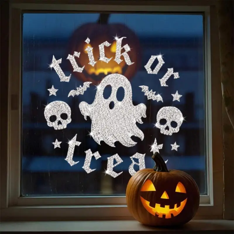 Halloween Window Clings Cute Ghost Bat Spider Patterns Dual Side Same Color For Home Shop Halloween Party Decor view 5