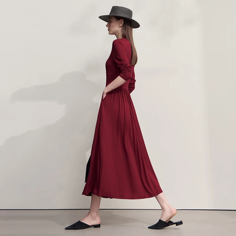 AMII فستان طويل المرأة سليم س الرقبة طويلة الأكمام ثوب أنيق للمرأة 2025 الخريف جديد محبوك ملابس السيدات غير رسمية 12523170