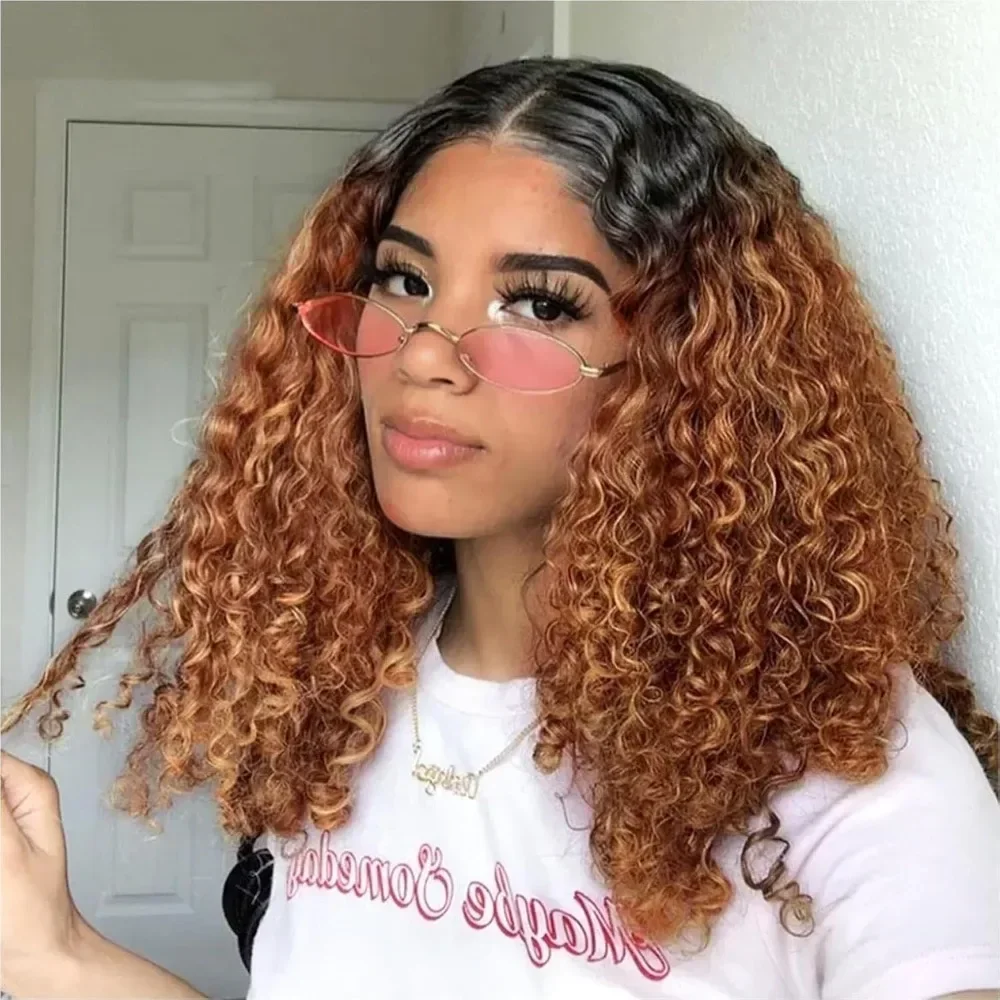 

1B/30 Deep Wave Bob Wigs Ombre Blonde Brown Pre Plucked Glueless Lace Front Wigs Human Hair for Black Women 13x4 HD 14 Inch